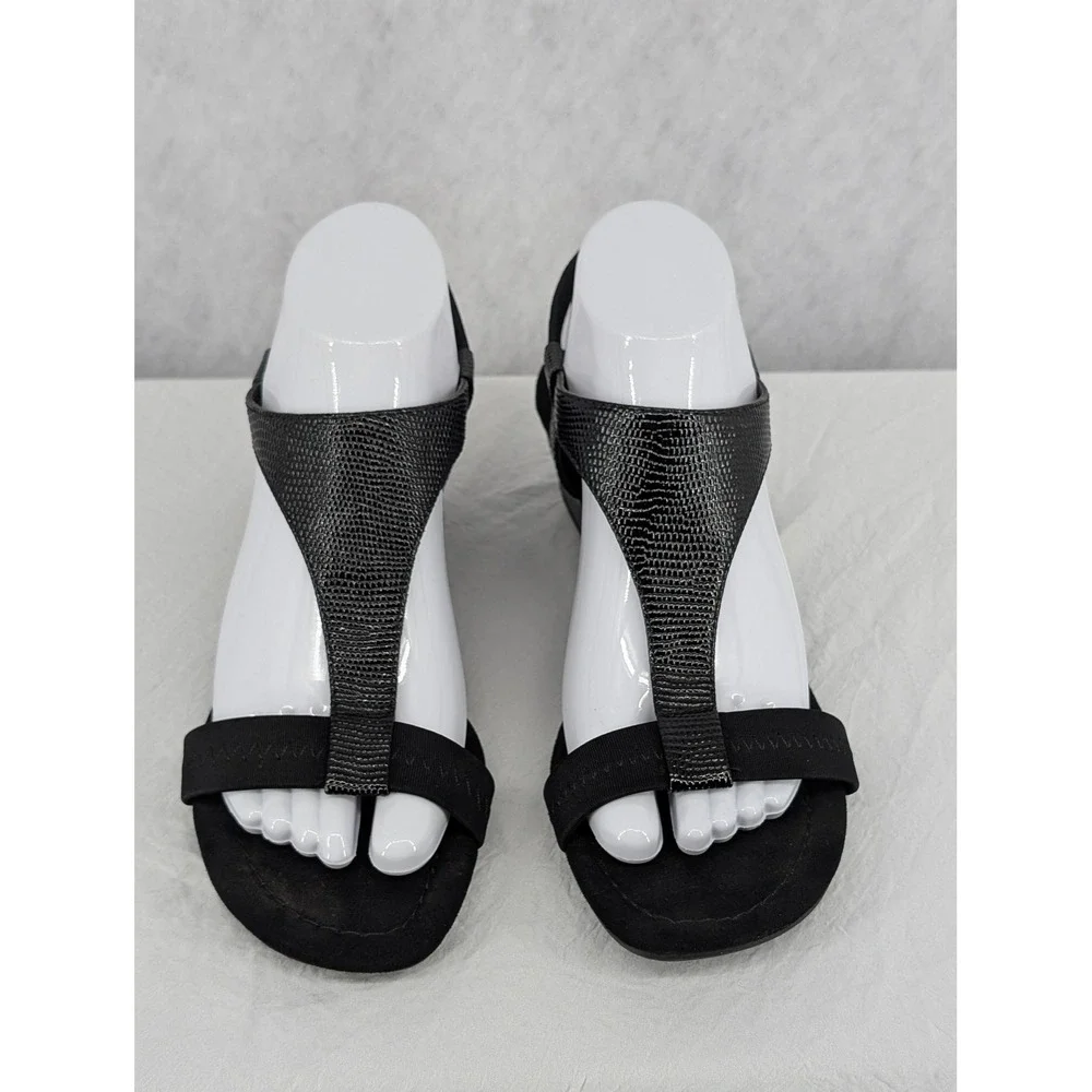Alfani Wedge Sandals 7.5M Black Textured Slingback Open Toe Chic Faux Snakeskin